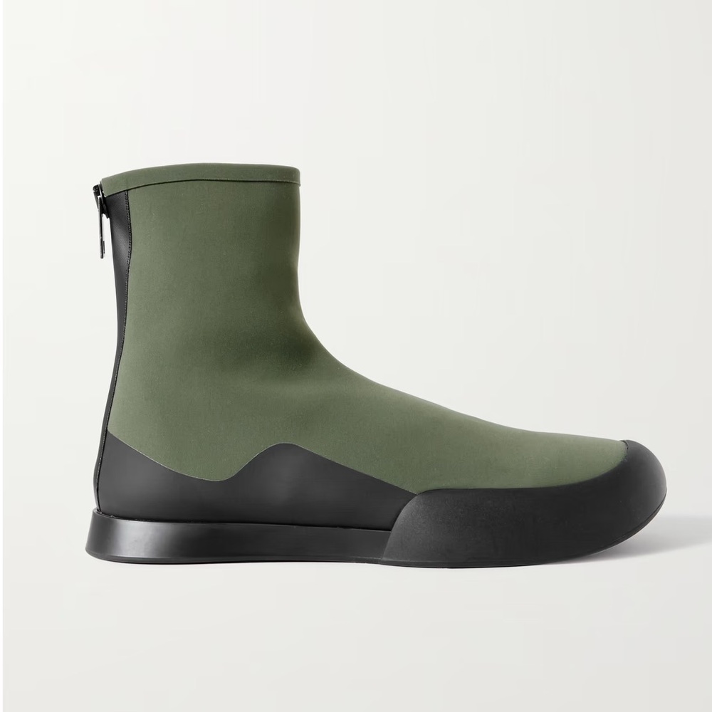 The Row Rubber Trimmed Scuba Ankle Boots Green Black